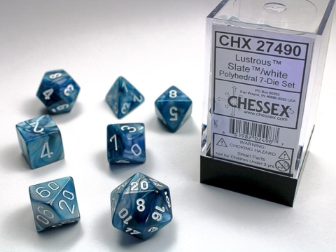 Chessex Lustrous Slate/white Polyhedral 7-Die Set cover image