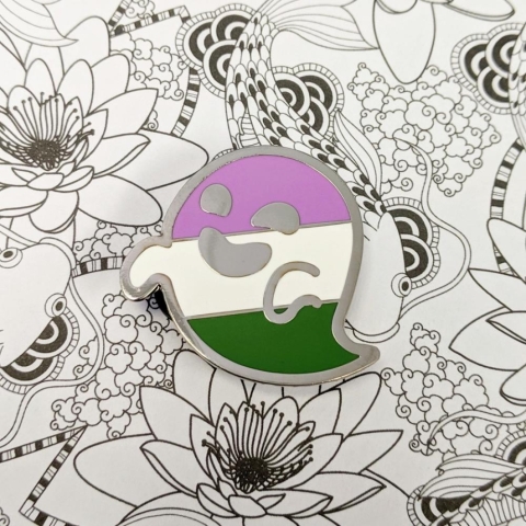 Cunning Linguist - Genderqueereikon ghost enamel pin cover image