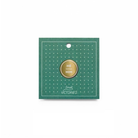 Small Victories - Gold Flair Enamel Pronoun Pin: He/Him cover image