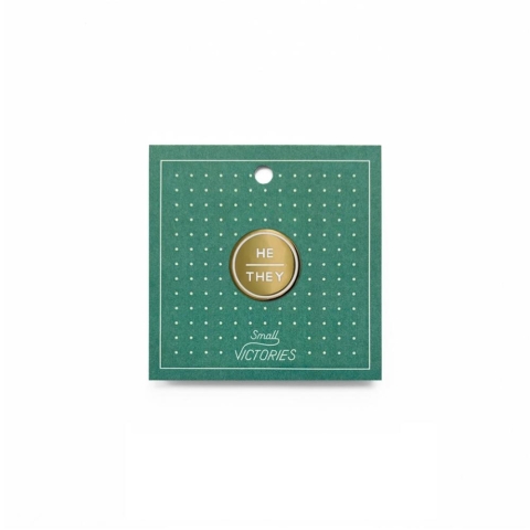 Small Victories - Gold Flair Enamel Pronoun Pin: He/They cover image