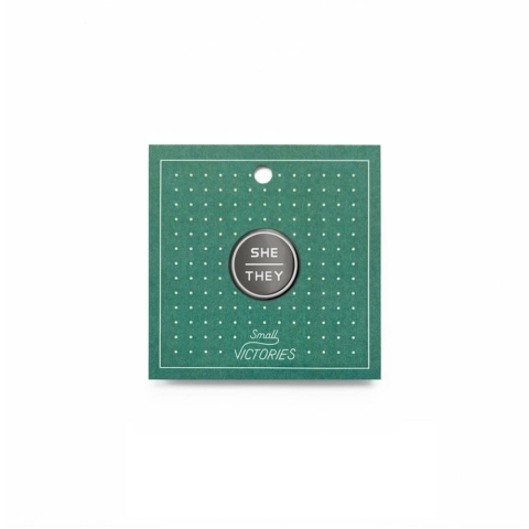 Small Victories - Anthracite Flair Enamel Pronoun Pin: She/They cover image
