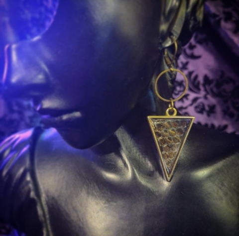 Hell Kitten RVA Earrings: Snakeskin Shed Antique Brass Triangles cover image