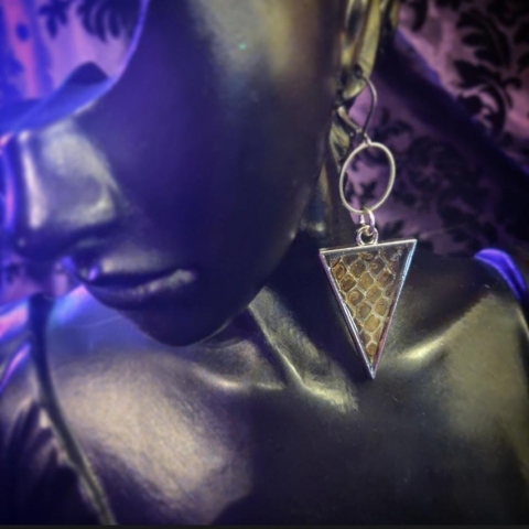 Hell Kitten RVA Earrings: Snakeskin Shed Silver Tone Triangles cover image