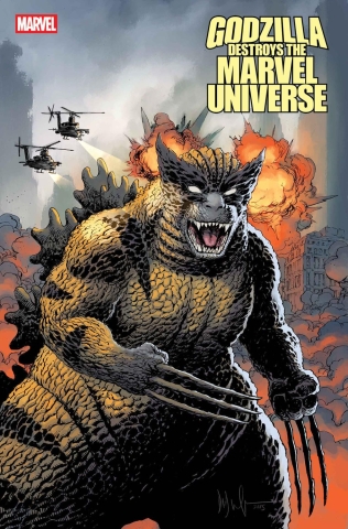 GODZILLA DESTROYS THE MARVEL UNIVERSE #4 CVR D DAVE WACHTER MARVELIZED WOLVERINE-ZILLA VAR cover image