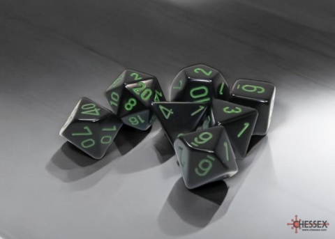Chessex Polyhedral 7-Die Set: Opaque - Black/Green cover image
