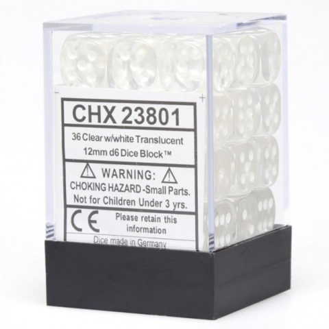 Chessex 12mm 36d6 Dice Block: Translucent - Clear/White cover image