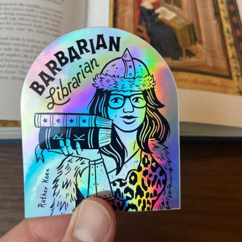 Rather Keen sticker: Barbarian Librarian cover image