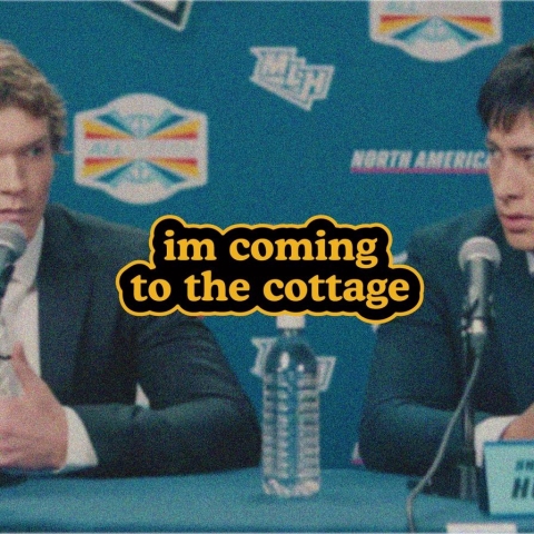 Unexpected Flair Enamel Pin: Heated Rivalry - I'm Coming to the Cottage cover image